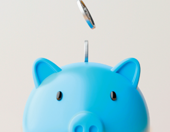 Image of blue piggy bank with coins going in