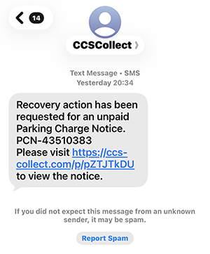 CCS Collect text message