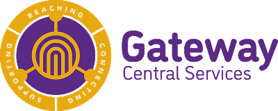 Gateway Central Services logo, in purple and gold