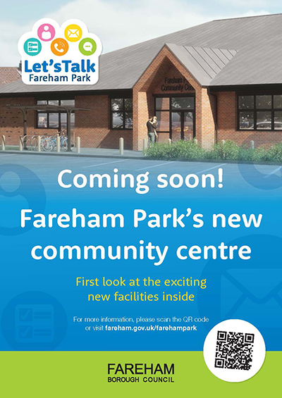 Front cover of of the Residents? Newsletter showing a CGI image of Fareham Park's new community centre