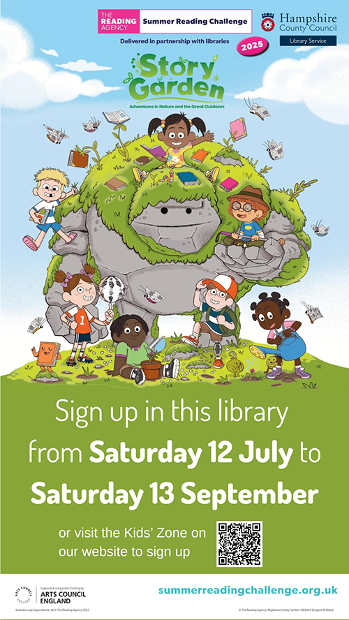 Story Garden Summer Reading Challenge sign up in this library from Saturday 12 July to Saturday 13 September