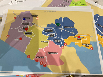 Map of Fareham with points marked