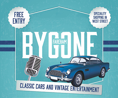 Image of Bygone Fareham flyer with classic car and microphone