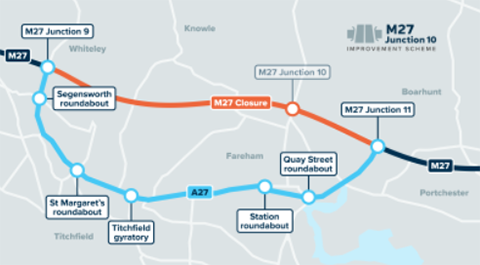 M27 closure diversion route