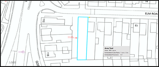 Screenshot of drawn map showing use of area tool