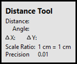 Screenshot of distance tool showing distance, angle, scale ratio and precision