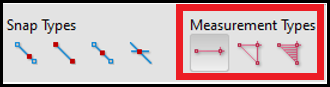 Screenshot showing measuring toolbar with measurement types highlighted