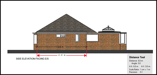 Screenshot of house plan showing side elevation