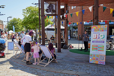 People under the Fareham town centre bandstand 