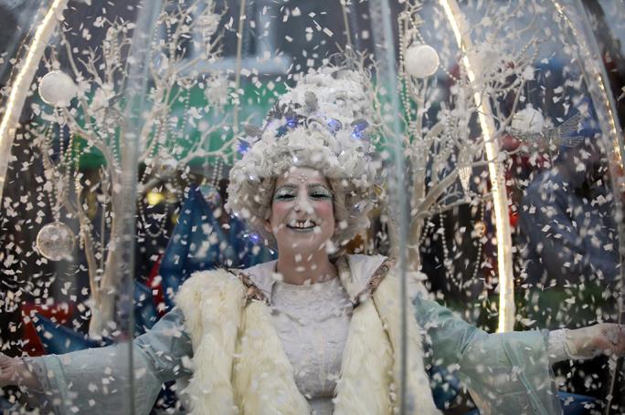 The Snow Queen in a giant snow globe