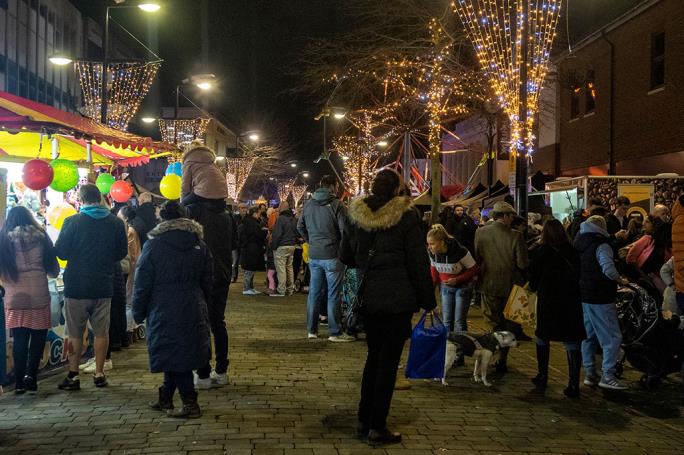 The Christmas lights along West Street