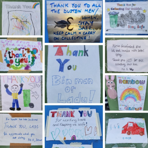 Image showing some of the thank you cards and posters made by residents for Council workers during lockdown
