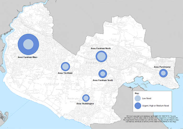 Map showing locations of housing need