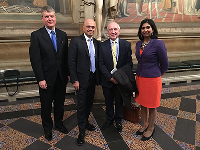 (L-R) Councillor Woodward, Rt Hon Sajid Javid MP, Councillor Evans, Suella Fernandes MP