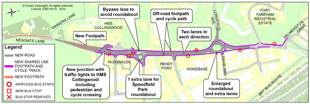 Map showing the improvements to Newgate Lane