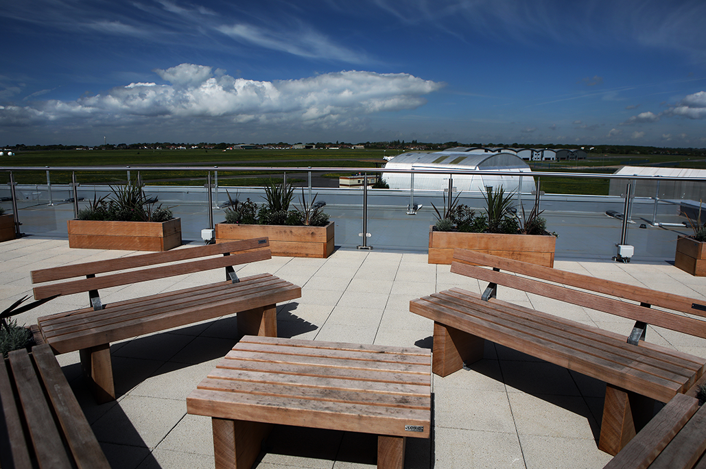 Outside seating area on roof of inovation centre