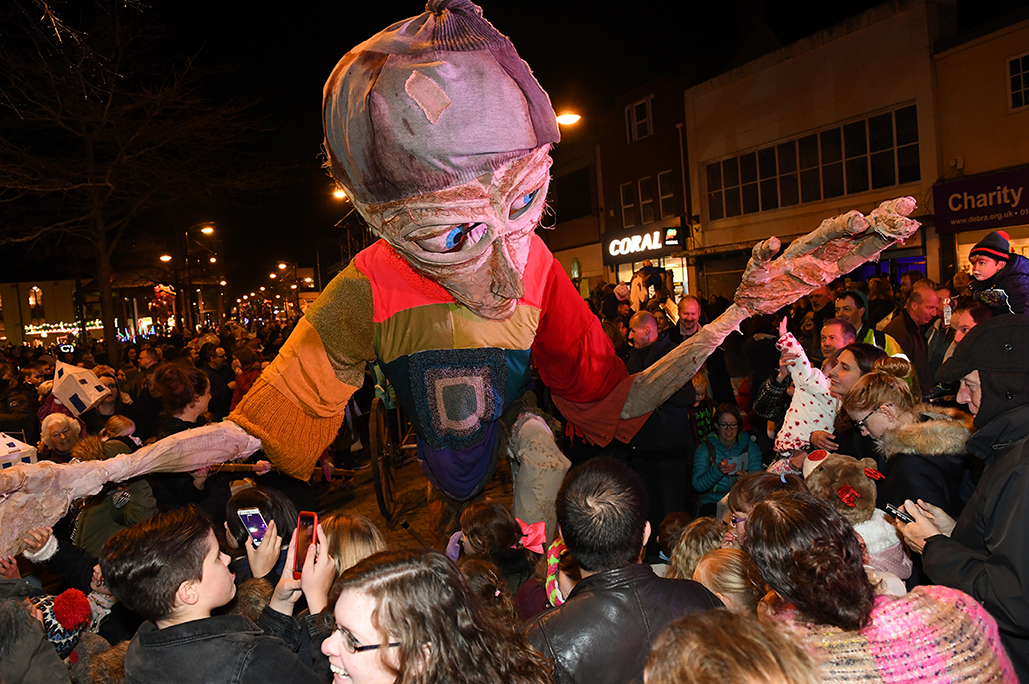 Winter Giant interacting with crowds