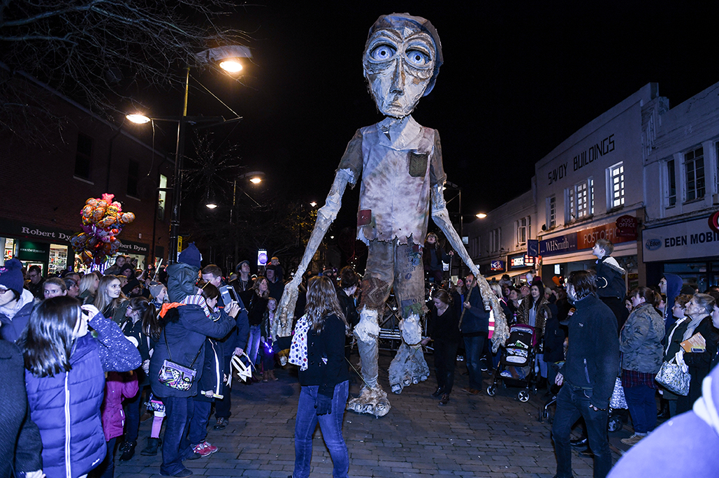 Person shouting at Winter Giant from upstairs window