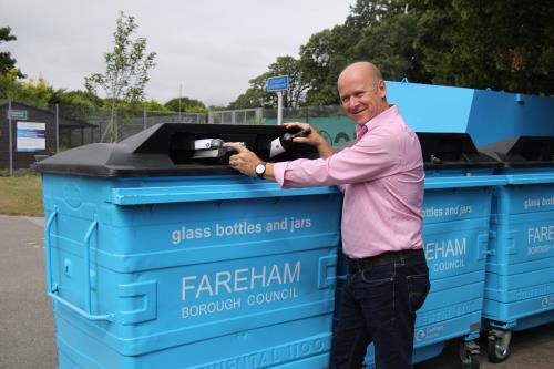 Executive Member for Streetscene, Councillor Simon Martin, launches the new glass recycling banks in Fareham