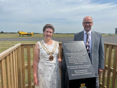 Mayor of Fareham and Leader of FBC at the Commemorative Stone at Daedalus